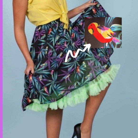 Bettie Page Dresses & Skirts - Bettie Page Retro Tropical Parrot Skirt 3XL